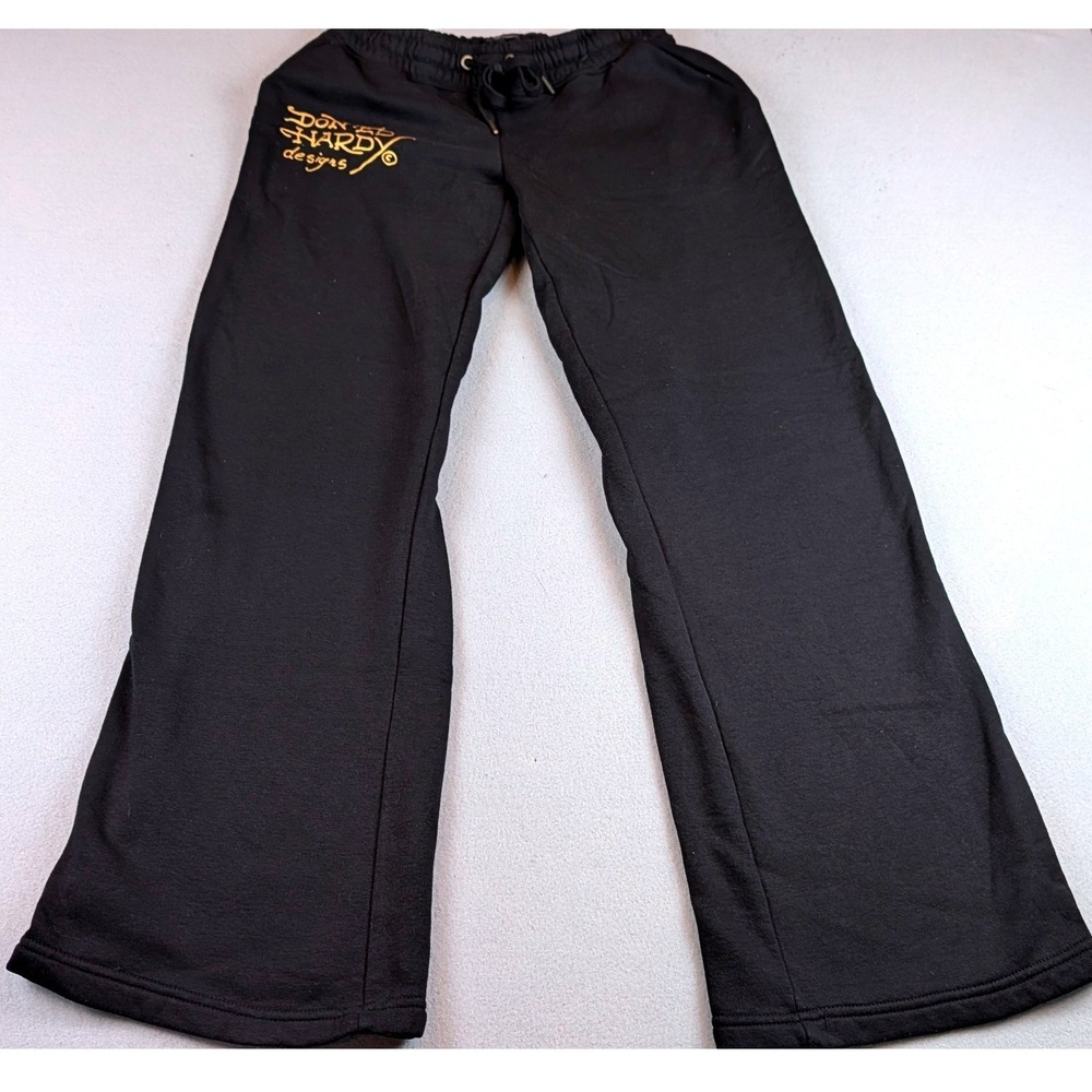 Ed Hardy Black Tiger Logo Sweatpants Women Small Y2K Wide Leg Drawstring Pants